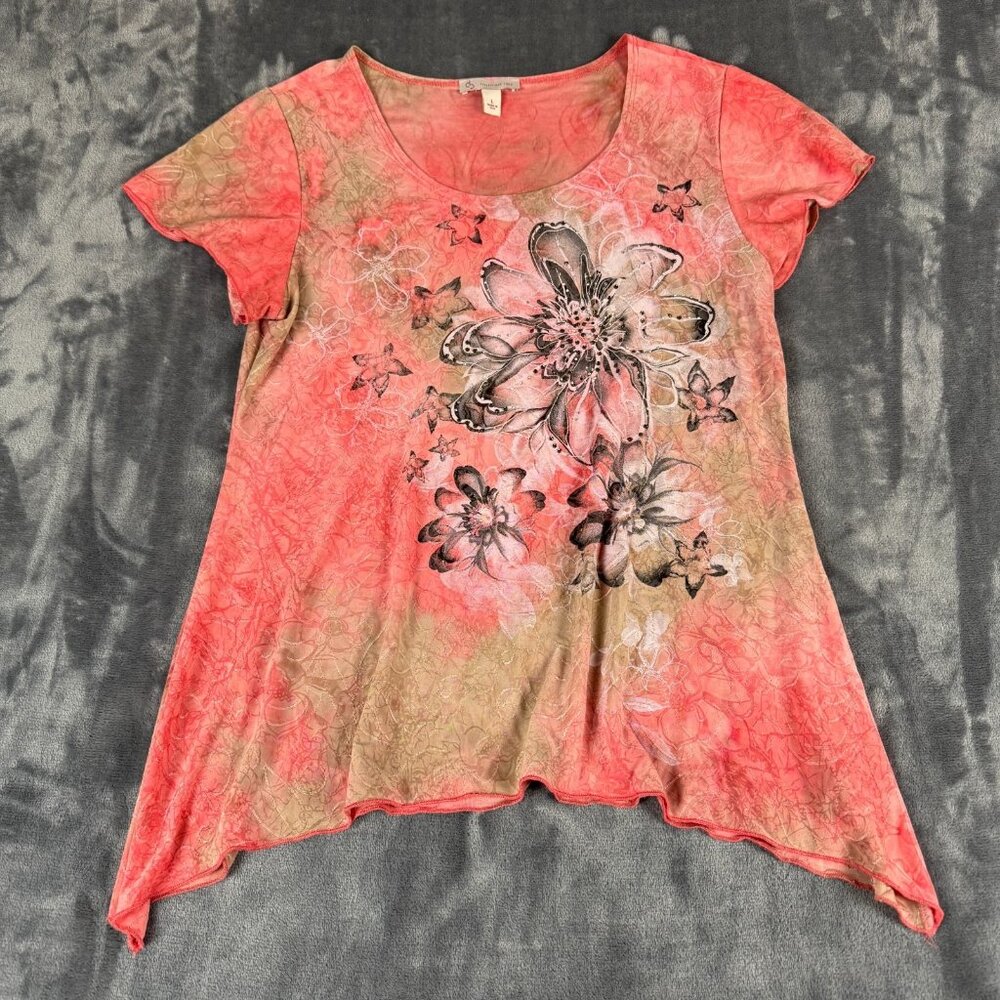 Y2K Womens Pink Fairy Top Size Large Whimsical Ethereal Artsy Coquette Embossed